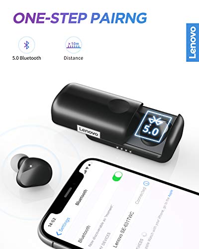 Lenovo True Wireless Earbuds Bluetooth 5.0 Ipx5 Waterproof With Usb-C Quick Charge And Built-In Microphone For Work/Travel/Gym (Black) #TOP1