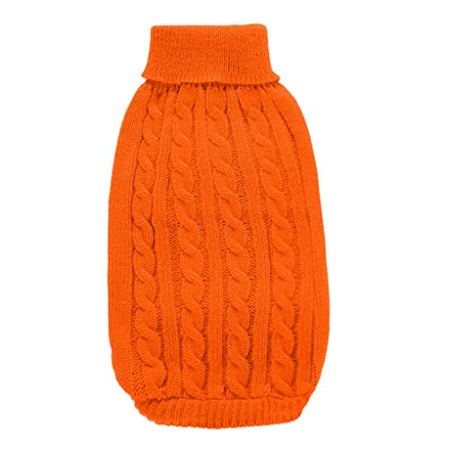 Image of Dog Sweater Soft Warm Turtleneck Knitted Clothes for Small Medium Large Pet | Comfy Wool Knit, Turtleneck & Classic Design, Easy on /off, Warm Winter Girls Boys Dogs Christmas Sweaters, Orange, M