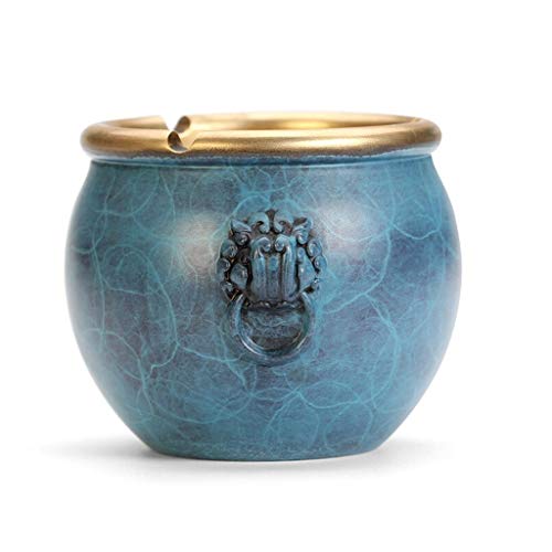 Ashtray Pure Copper Ashtray Retro Living Room Large Practical Storage Ashtray Creative Personality Office Home Craft Decoration Ashtrays (Color : Linen) (Linen)