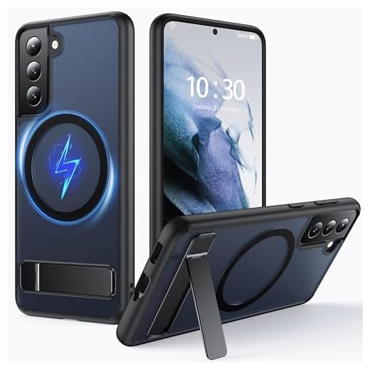 FNDMIL for Samsung Galaxy S21 Case with MagSafe [Adjustable Kickstand] [Charge While Standing] [Military Shockproof] Translucent Matte Soft Silicone Bumper for S21 Phone Case Slim, Black