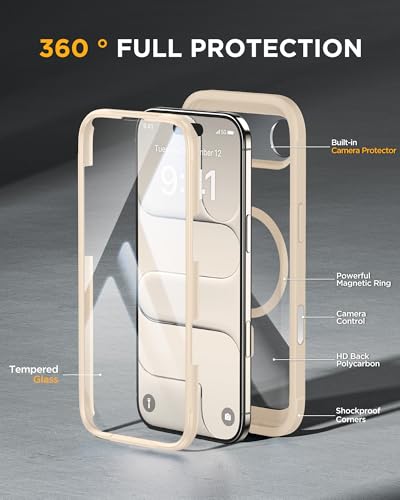 Image of Miracase Magnetic for iPhone Air Case 6.5 inch [Compatible with MagSafe] Full-Body Phone Case with Built-in Glass Screen Protector & Camera Control,Drop Proof iPhone 17 Air Case Cover, Gold