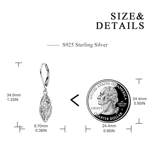 925 Sterling Silver Leverback Earrings Vintage Filigree Dangle Drop Earrings Jewelry Birthday Gifts for Women4