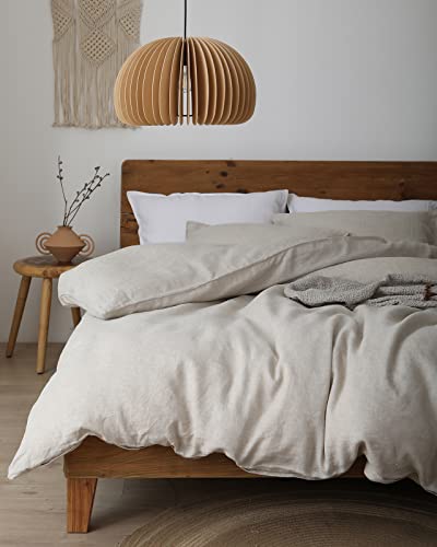 Image of XZ XIFA 100% Washed French Flax Linen Duvet Cover Set - 3 Pieces, Cooling & Textured Farmhouse Bedding for Hot Sleepers, with Zipper Closure (Natural Linen, Queen)