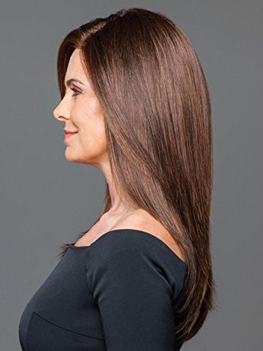 Simply Flawless Wig Color GL10-14 WALNUT - Gabor Wigs Petite Cap 11" Long Sleek Layered Templae Sheer Lace Front Monofilament Part Bundle with Comb, MaxWigs Hairloss Booklet