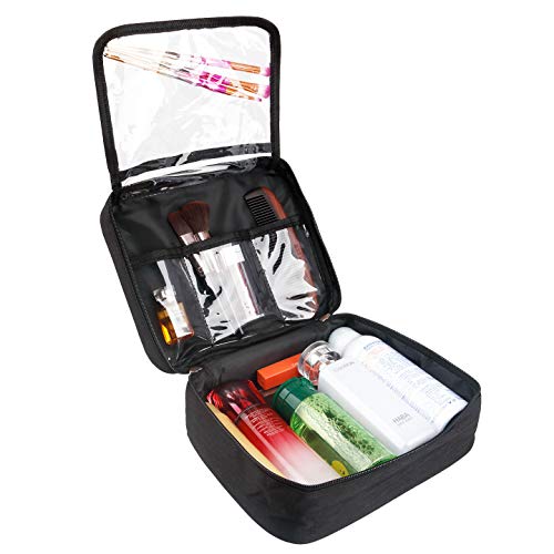 Portable Travel Makeup Cosmetic Bag Organizer Waterproof Toiletry Bags With Handle and Zipper (Medium, Black)