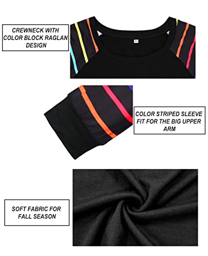 Image of CARCOS Plus Size Tops for Women Long Sleeve Fall Tunic Color Block Camo /Plaid /Leopard /Fall Blouse Crewneck Tshirt XL-5XL