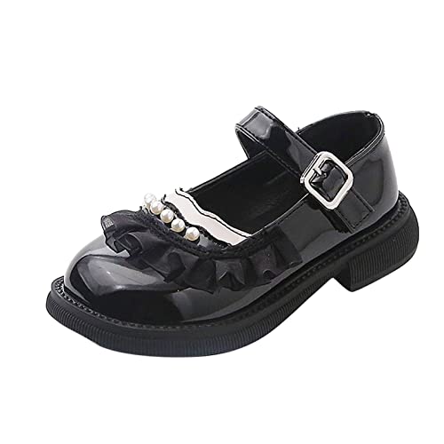 Toddler Dress Boots for Girls Casual Shoes Girls Leather Shoes Dress Shoes Comfortable Pearl Lace Buckle Solid Color