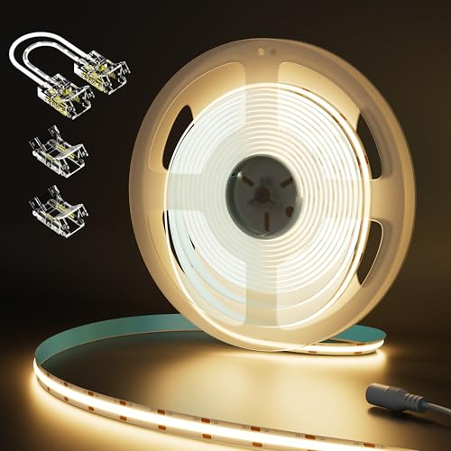 Image of MIWISE COB LED Strip Light 20ft /6.1m,CRI 90+ Warm White 2700K High Lumen Super Bright Flexible DC24V LED Tape Light,for Cabinet Home Office DIY Lighting Projects(Adapter&Controller NOT Included)