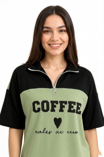 Image of Women's Printed Night Suit Set | Half Sleeve Zip Neck Top & Wide Leg Pyjama | Soft Cotton Blend Two Piece Sleepwear | Relaxed Fit Lounge Wear & Home Wear for Women