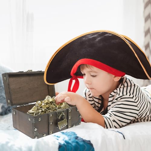 Coffre au trésor de pirate en bois vintage, coffret de collection avec serrure à code - 4