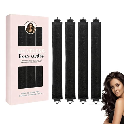 Checkzed Heatless Hair Curler Set for Women Velvet Flexible Curlers No Heat for Heatless Curls Overnight Soft Blowout Rods for Long and Short Hair Sleep Styling Tools 4 Pcs (Black)