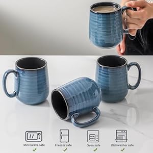Hasense Coffee Mug Set of 4, 12 Ounce Ceramic Coffee Cups with Handle, Large Mug Set for Coffee, Tea, Chocolate, Modern Mug Gift for Men and women, Dishwasher & Microwave Safe(Blue) Hasense Coffee Mug Set of 4 12 Ounce Ceramic Coffee Cups with Handle Large Mug Set for Coffee Tea Chocolate Modern Mug Gift for Men and women Dishwasher Microwave SafeBlue