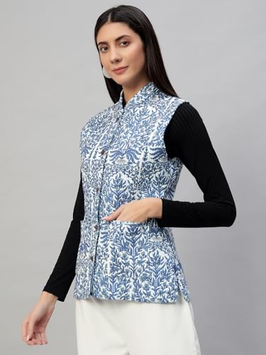 Image of Ravaiyaa - Attitude is everything Women's Floral Printed Reversible Quilted Jacket Coat Blazer Jacket Sleeve Less Waistcoat