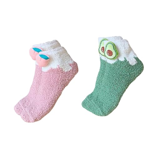 2pairs Cozy Coral Fleece Christmas Socks Cute Fruit Design for Warmth for Parties and Sleep for