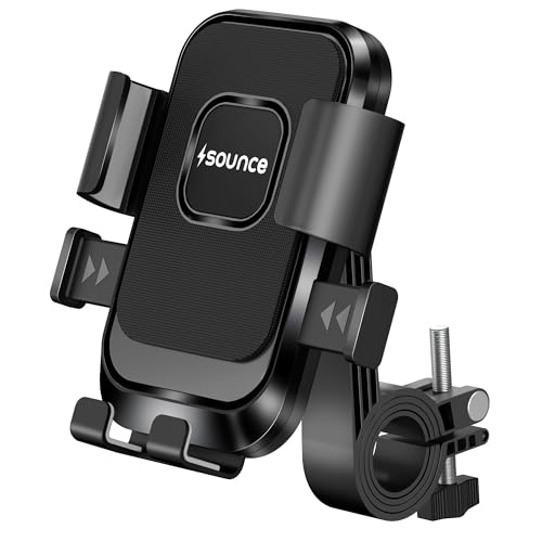 Image of Sounce HydroDock Bike Mobile Holder with 360 Degree Rotation Shock Resistant Anti Shake Design Firm Locking One Hand Operation Adjustable Handlebar Mount Compatible with All Smartphones Secure (Black)