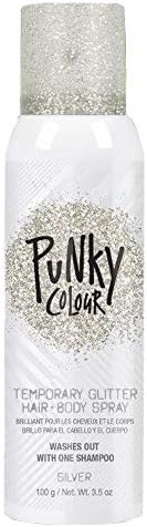 Punky Temporary Hair and Body Glitter Color Spray, Travel Spray, Lightweight, Adds Sparkly Shimmery Glow, Perfect to use On Hair, Skin, or Clothing, 3.5 oz - SILVER