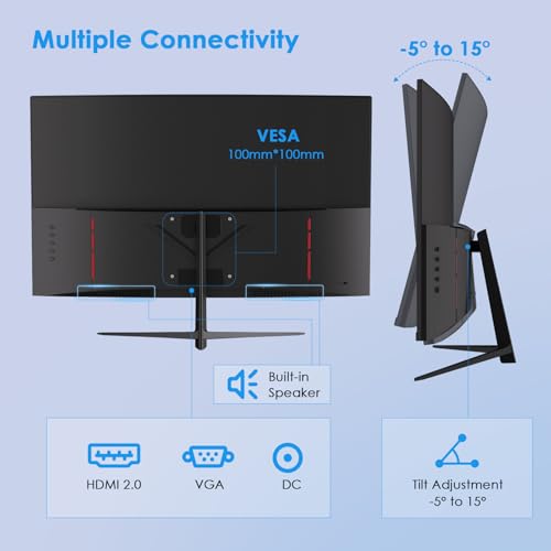 Image of 27-inch FHD(1920 x 1080) Monitor Curved, VA Panel, 75Hz, HDMI /VGA, Low Blue Light, Flicker-Free, 3-Side Frameless, VESA Mount, Slim Metal Stand, for Home Office Use, Black
