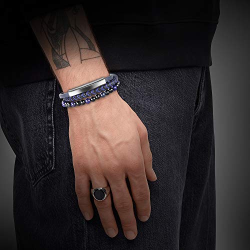 Casisto.J Mens Leather Bracelet – Classic Handmade Braided Black & Brown Cuff Bracelet with Engraved Magnetic Clasp Free Jewelry Gift Boxed