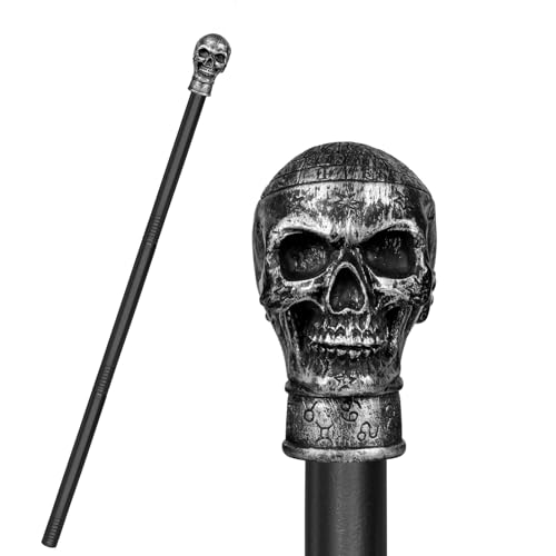 Servllcell Skull Cane Staff Prop,Plastic Skull Pimp Cane Walking Stick Costume Accessory,Halloween Staff Cosplay 44"