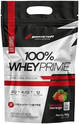 100% Whey Prime Refil 900g Sabor Morango Bodyaction