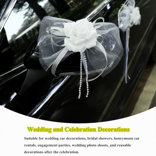 Tul blanco para coche de bodas: pack de 8 flores reutilizables para manijas 5