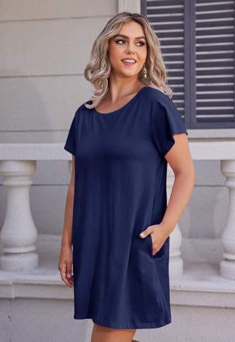 Image of Alaster Women's Casual Summer T Shirt Dress Loose Short Sleeve Tunic Dress with Pocket for Women