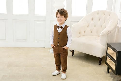 Image of Baby Boys Gentleman Formal Suit Set with Vest, Pant, Shirt, and Bow Tie, Weding 4Pcs Outfit