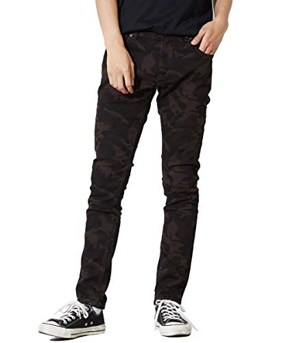 インプローブス チノパン ストレッチ スリム スキニー カラーパンツ メンズ カーキ カモフラージュ L サイズ
