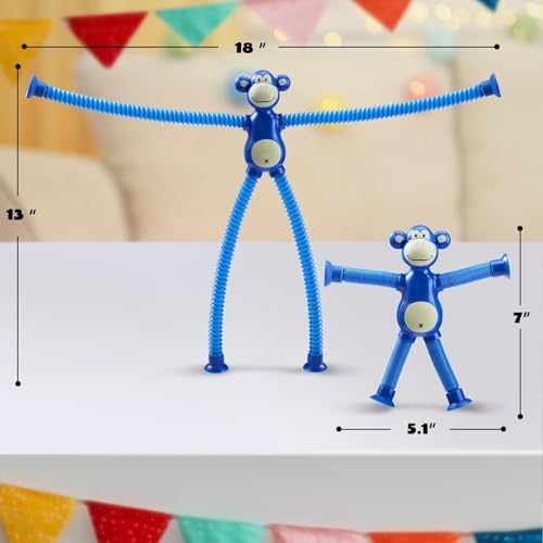 Image of Telescopic Suction Cup Kids Travel Toys for Flight Pull String Toys for Babies for Boy Girls Robot Light Tube Toddlers Gift Unique Pop Tube Kids [Monkey (Pack of 2)]