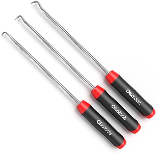 Olsa Tools Flat Pick and Hook Set - 3pc Non-Marring Pick Tools - Automotive O-Ring & Seal Removal Hook Set - Durable Steel Flat Tip Picks with Ergonomic Handles - Professional-Grade - Part: 1815
