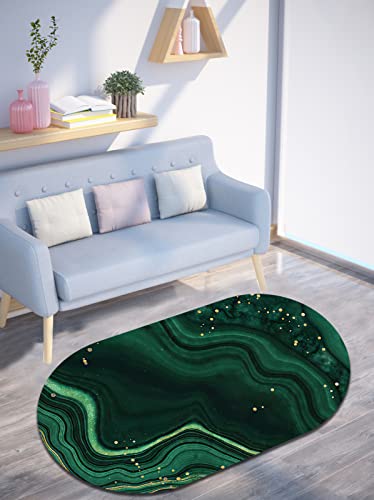 Alfombra Salon Oval Grande alfombras Lavables Fácil de Limpiar para Decoración de Dormitorio y Hogar Rayas Curvas de Oro Verde Oscuro de Moda, 60 x 90 cm Cover