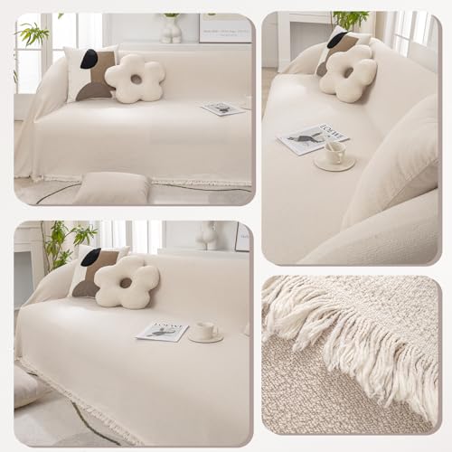 Housse de canapé imperméable 180x360cm protège canapé beige - 7