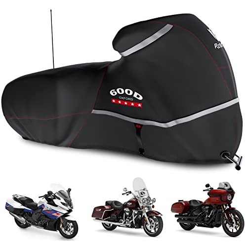 Image of Motorcycle Cover 600D Waterproof for Touring Models Harley Davidson Road King,Road Glide,Street Glide, Electra Glide,Low Rider-ST Indoor & Outdoor Storage Black