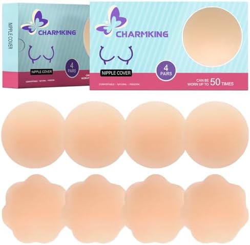 CHARMKING Pasties Nipple Covers 4 Pairs for Women, Reusable Adhes...