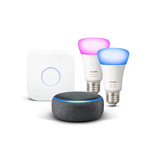 Nouvel Echo Dot (3ème génération), Tissu anthracite + Kit de démarrage Philips...