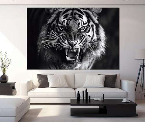 Affiche tigre noir et blanc salon : grand tableau CAOXTART 80x120cm pour decoration murale bureau