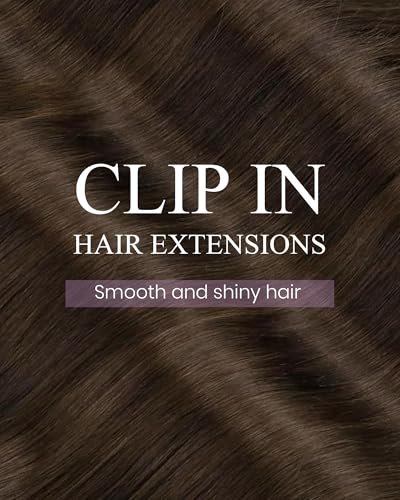 Image of LaaVoo Clip On Extensions Human Hair, For Date Night, 18 Inch | Warm Dark Brown Texture, 120g 7pcs, Hair Extension Clips, Silky, Seamless