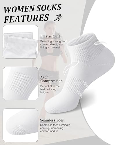 Image of YSense 10 Pairs Womens Ankle Socks Cotton Quarter Socks Women Men | Cushioned for Running Athletic Casual, Breathable Moisture-Wicking, Toe Seamless