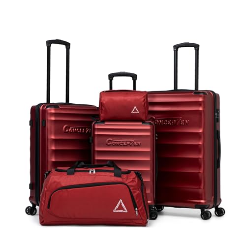 CONCEPTEN Luggage Sets 5 Piece Durable Suitcase Set with Spinner Wheels ABS Hard Shell Lightweight Luggage with TSA Lock Large Checked Travel Suitcases 20/24/28 Inch Red