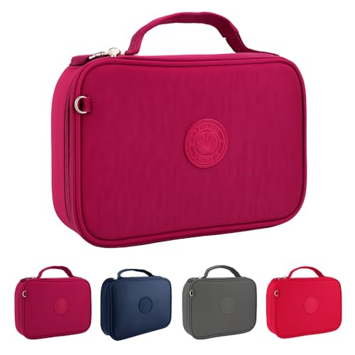 Estojo Escolar Box Grande com Divisórias, Organizador Para Lapis, 2 Zíperes, Nylon Resistente (Roxo)