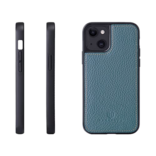 iPhone13 ケース 本革 シュリンクカーフレザー 耐衝撃 ハンドメイド ギフト おしゃれ シンプル 大人可愛い メンズ レディース スマホケース 青 シアン SPG-13-Cyan