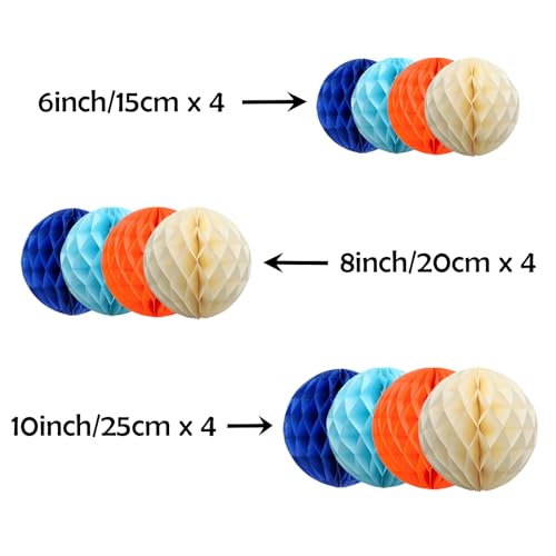 Image of ZOOYOO 12Pcs 6 inch 10 inch Honeycomb Balls Decorations Hanging Tissue Paper Pom Poms for Graduation,Birthday,Theme Party Decor (Blue Orange)