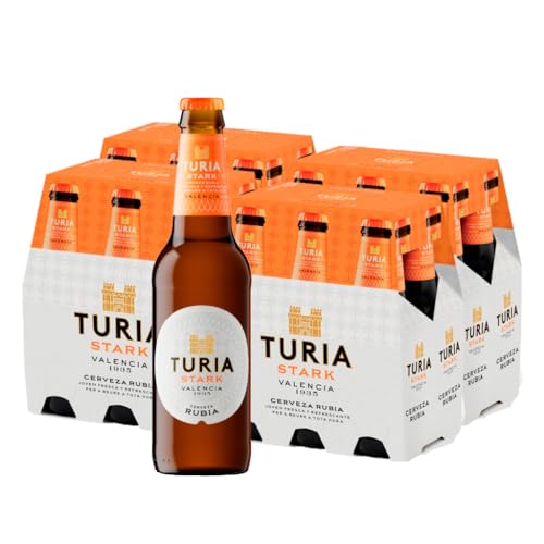 TURIA – Cerveza Rubia Stark 25cl | 4 packs de 6 botellines | Diseño Exclusivo y Sabor Equilibrado | Inspiración Valenciana Artesanal