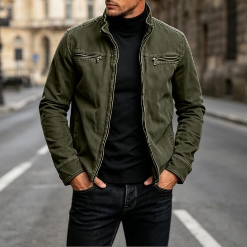 Workwear Jacket for Men Stand Collar Full Zip Zipper Top with Pocket - image 4