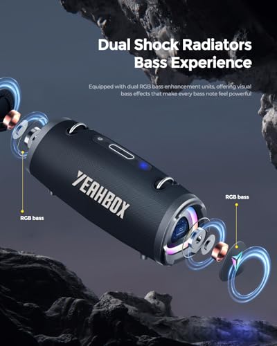 Image of YEAHBOX Sonic Boom Portable Bluetooth Speaker, 100W RMS / 120W Peak Power, Deep Bass Stereo Sound, RGB LED Light Show, Bluetooth 5.3, AUX /TF Card, Shoulder Strap, Portable Speaker for Party & Outdoor