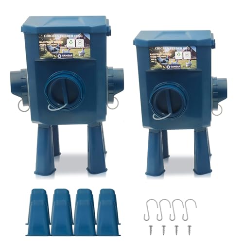 Kit 2 Mangeoires Poules 12KG/8KG – Anti-gaspillage, 5 Ports Anti-Nuisibles, Multi-Enclos, Fini Les Conflits, Capot Anti-Pluie, Ideal Microfermes et Élevages Amateurs, Matériaux Résistants