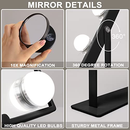 Hansong Hollywood Vanity Mirror with Lights, Wireless Charging, and Music Speaker - 12 LED Bulbs, 3 Color Modes, Black