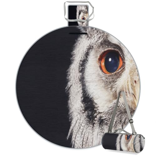 Shimoshe Animal Owl Picnic Outdoor Blanket Foldable Waterproof Sandproof Beach Blanket Portable Water-Resistant Round Picnic Mat for Travel Camping Park Lawn