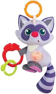 Baby Rattle Plush Raccoon Toy, Interactive Swing and Shake, with Teething Rings and Light-Up Feature
