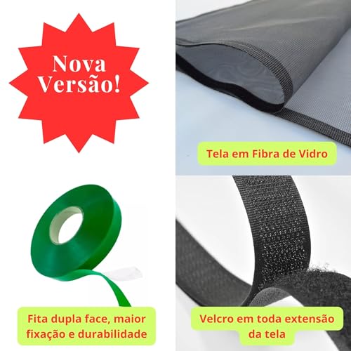 Tela Mosquiteira com Velcro em Fibra de Vidro Para Janelas e Portas (150cm x 120cm)
